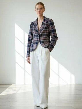 Anthropologie Autres Filles Pink Navy Plaid Preppy Academia Blazer Jacket Large